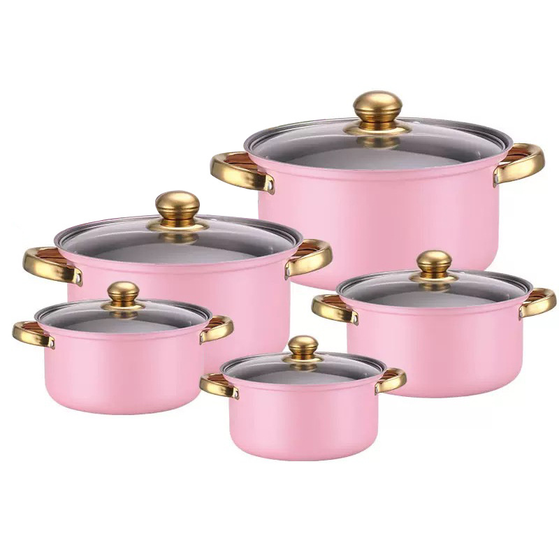 Cross-border bestseller Stainless steel color soup pot set of five pieces, 16-18-20-22-24 cm multi-functional double ears Item Picture