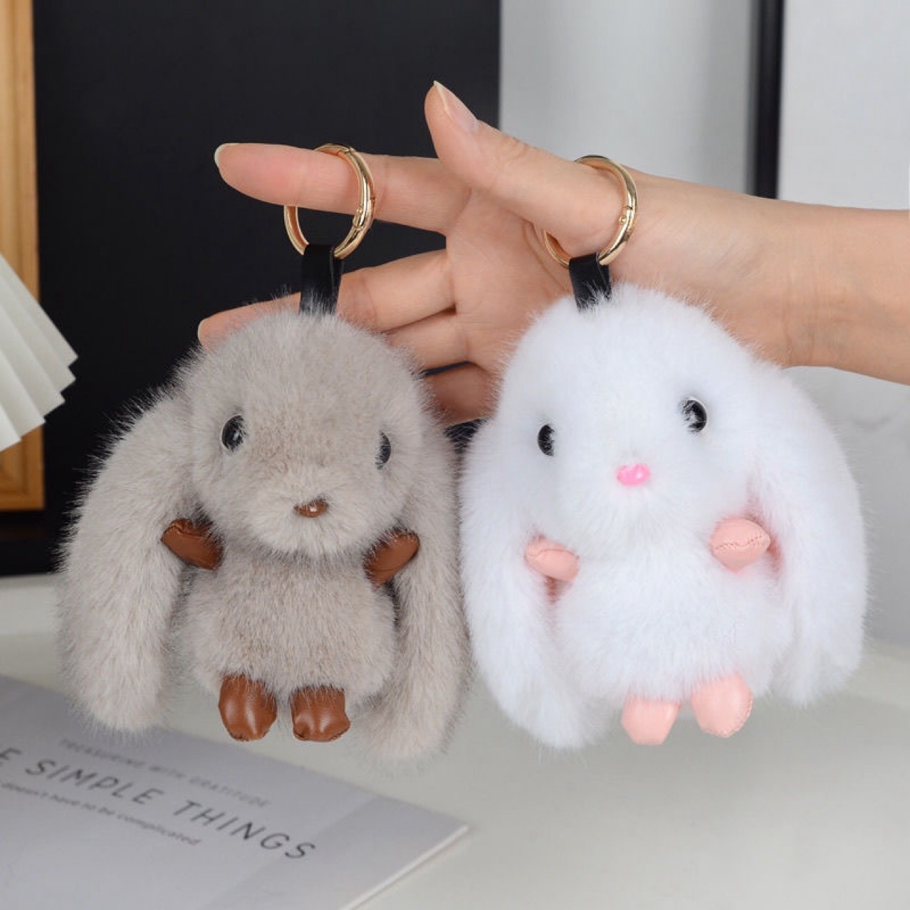 仿水貂毛网红兔子挂件吊坠抓娃娃机玩偶批发大耳朵公仔兔挂饰
