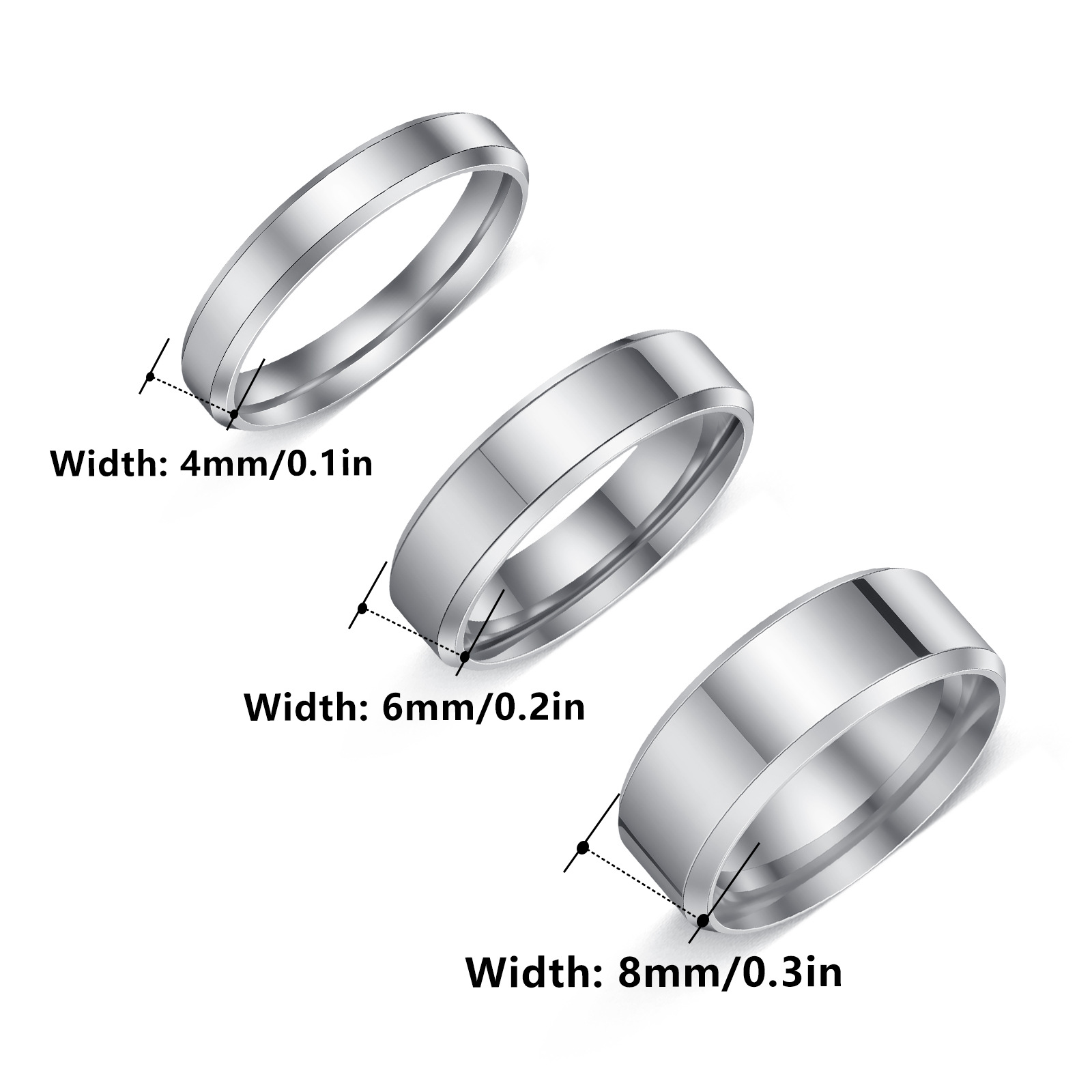 Cross border simple brillante biselada doble acero de titanio para hombres y mujeres anillo 4mm6mm8mm ancho anillo de moda handwear set Application Scenario