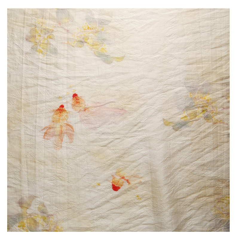 锦鲤满桂天丝提花1.5米幅宽一米价新中式国风汉服旗袍连衣裙面料白底实物图