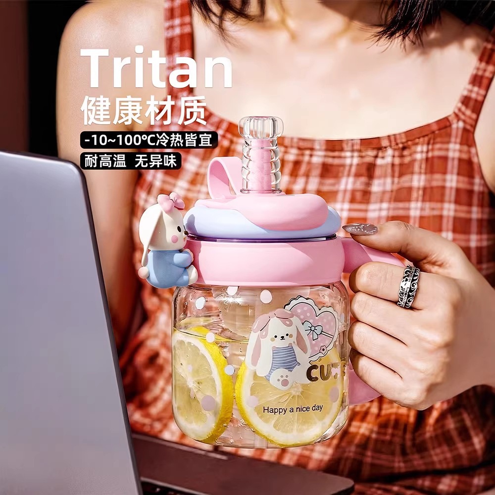 tritan water cup, summer plastic cup, office ton-ton big-bellied cup, large-capacity straw cup, high appearance level for girls details Picture