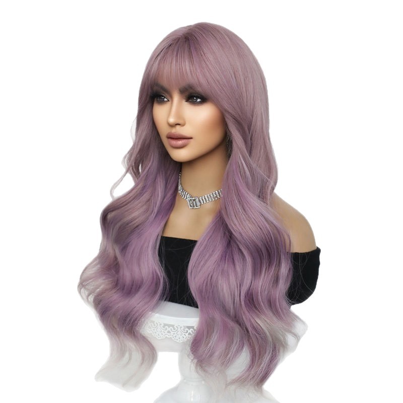 European and American ladies' large Wavy wig highlights dyed purple long curly hair Romanian purple synthetic fiber full wig Wavy wig Item Picture