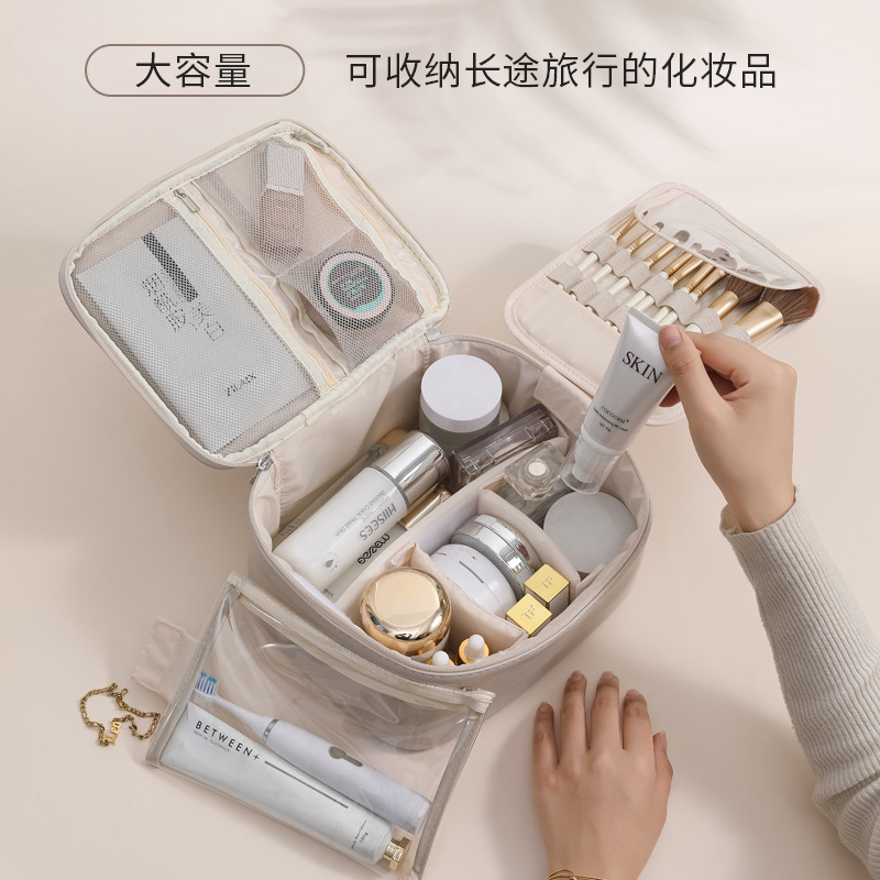 New light luxury makeup bag, portable large-capacity travel toiletry bag, multi-compartment hand-held cosmetics and makeup bag details Picture