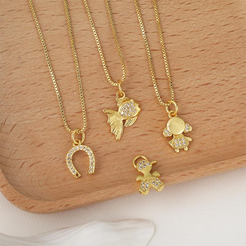 Wholesale of cross-border best-selling 18k gold and diamond necklace pendants for boys and girls, animal small ornaments and accessories Specification drawing