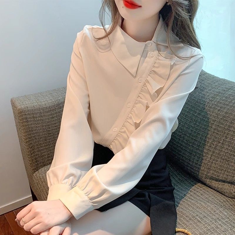 Irregular ruffled lapel shirt top for women, a unique and stylish autumn/winter 2025 new style shirt
