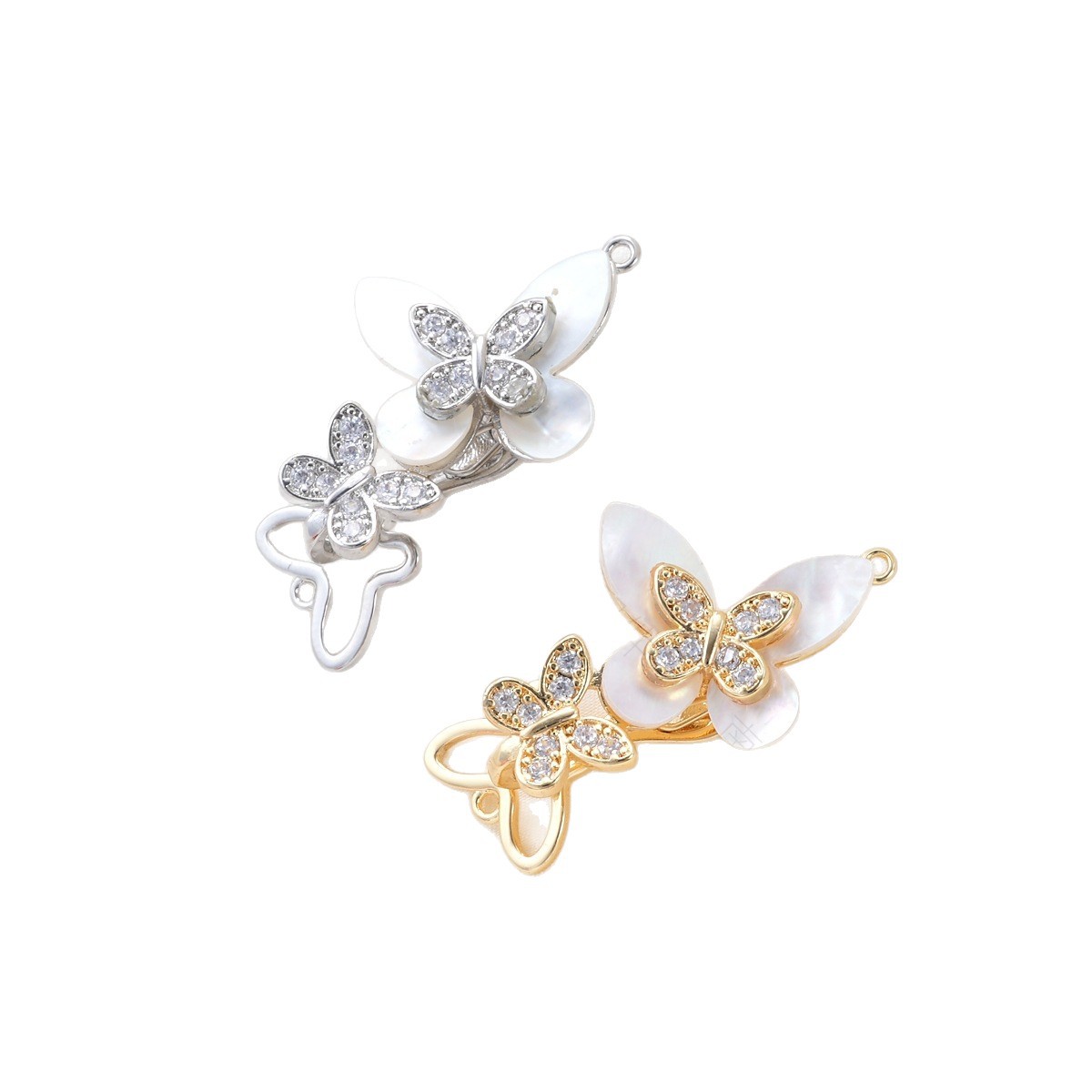 Copper-plated 18k high color retention, zirconium-inlaid white shell butterfly elastic buckle pearl necklace clasp DIY jewelry accessory Item Picture
