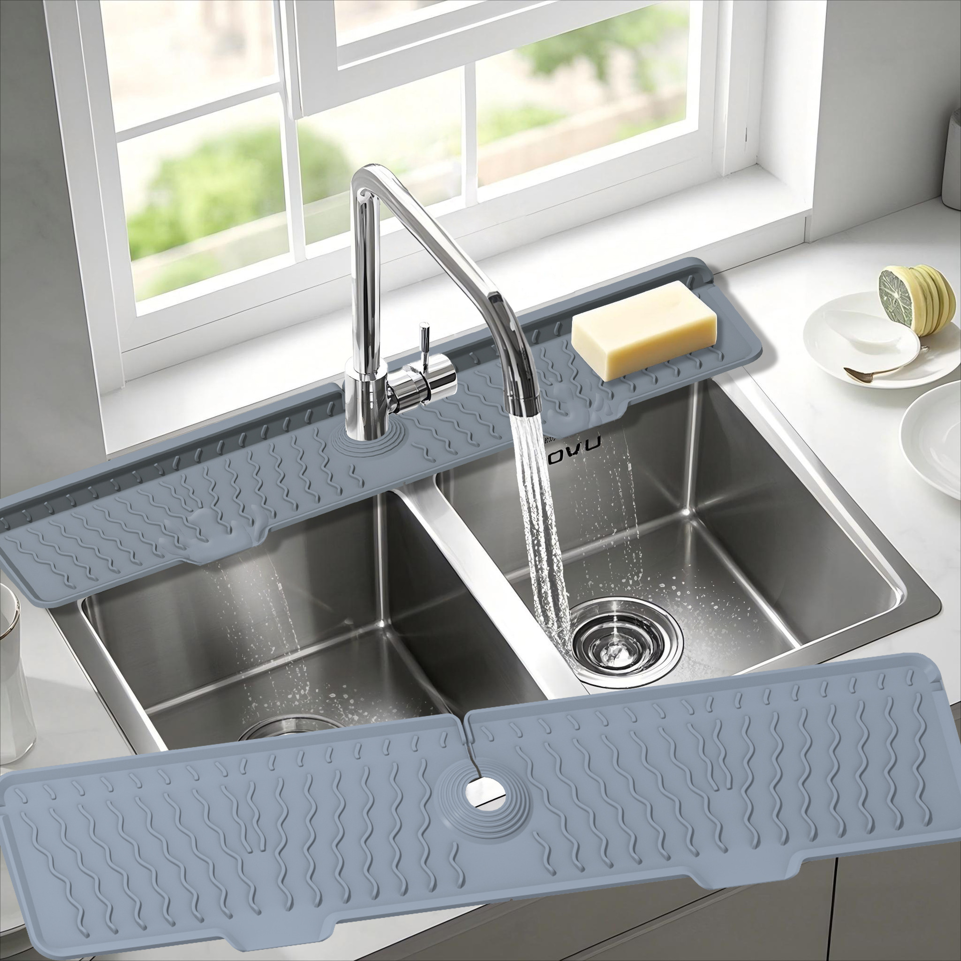 厂家直销食品级硅胶沥水垫厨房浴室水龙头防溅水槽垫子长条可折叠