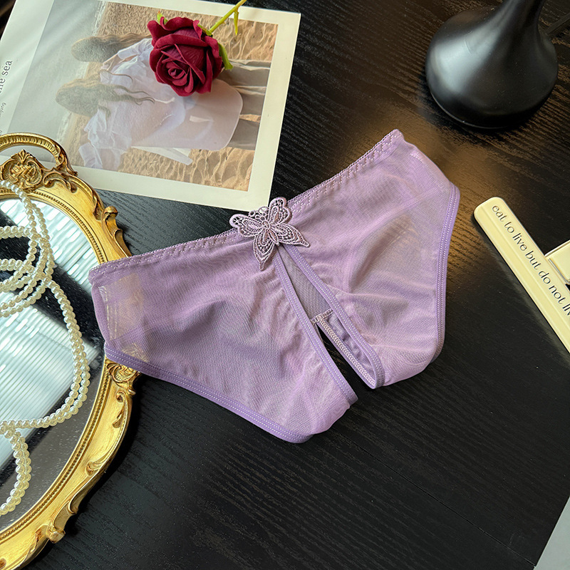New sexy butterfly-embroidered women's underwear with mesh fabric comfort and hollowed-out pure transparent open-crotch charm Specification image