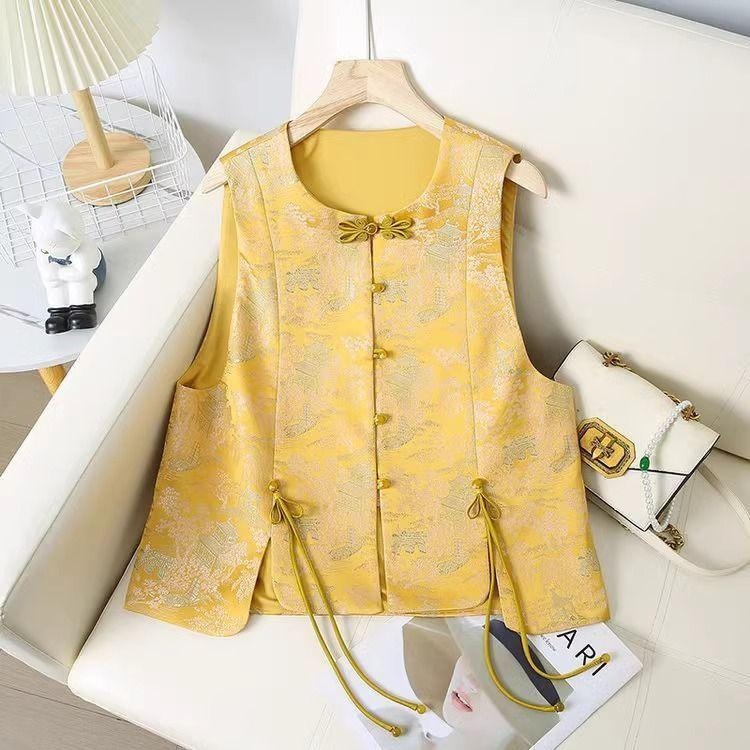 【国潮】中国风年轻款轻奢高级感盘扣马甲女款早秋新中式缎面马夹唐装女装