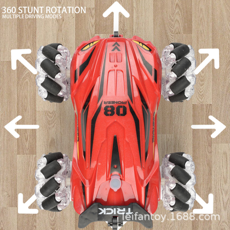 New 2.4G four-wheel drive off-road dual-sided drift stunt remote control car, luminous spray, rechargeable children's toy gift Specification drawing