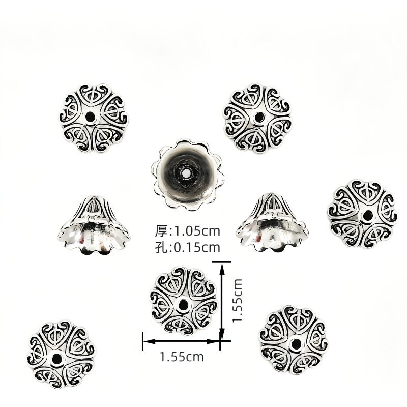 Wholesale of DIY bracelets, necklaces and accessories with vintage alloy flower trays, multi-color ancient gold, ancient silver and ancient copper flower pieces Specification image