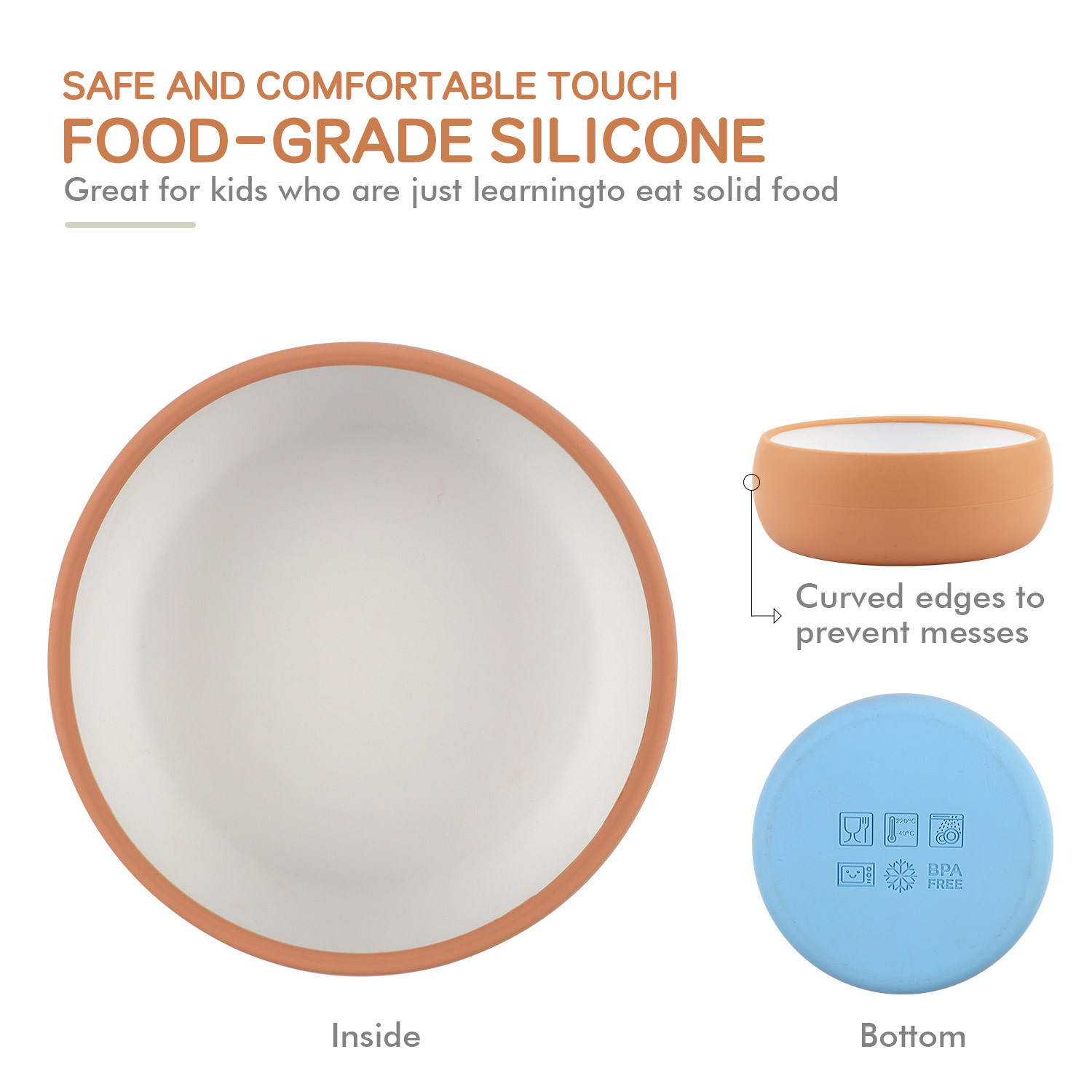 Children's silicone complementary food tableware set, two-color bowls, plates, spoons, forks, four-piece set, baby food-grade e-commerce new product details Picture