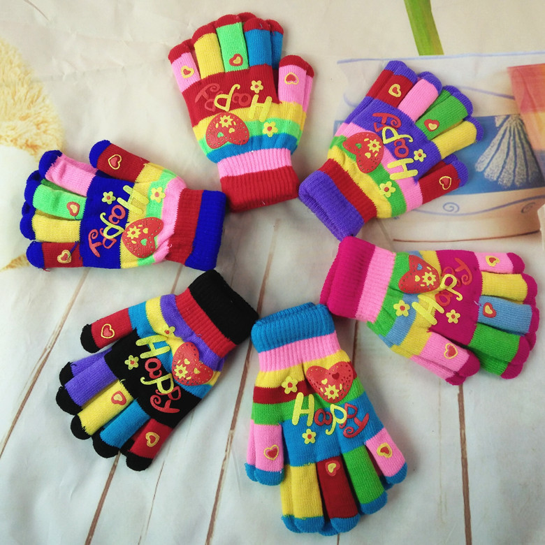 Wholesale of winter fashion and cute women's seven-color knitted gloves, double-layer thickened warm grass plum full-finger gloves