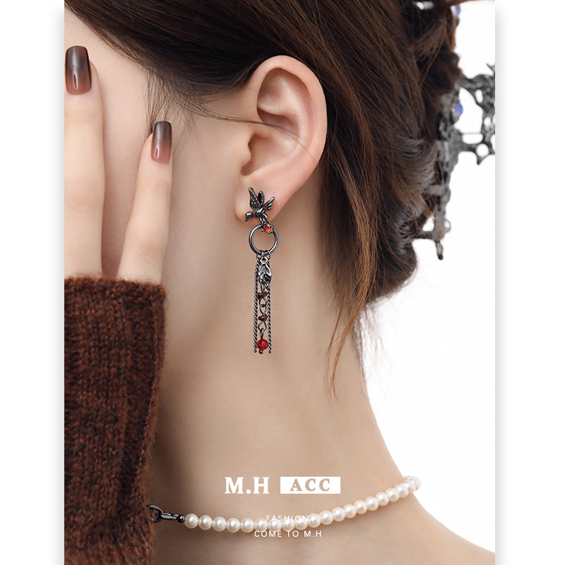 Unique design sense caged bird earrings, elegant style, rural flower earrings for women, original and personalized trend earrings wholesale details Picture