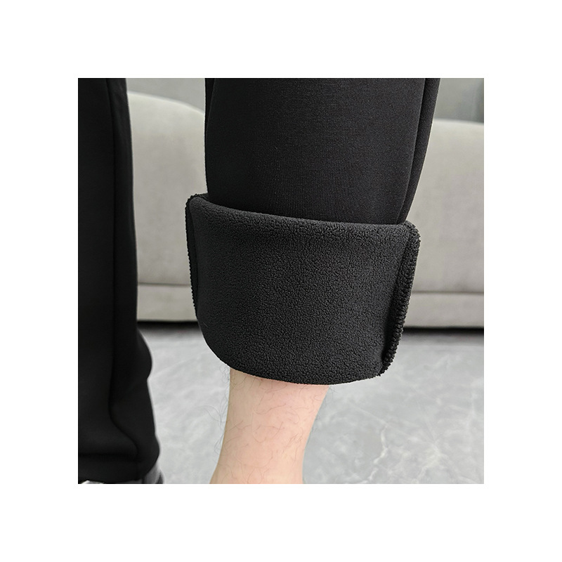 Winter men's trousers with high elasticity and fleece, middle-aged drape, business dad high-waisted long pants, casual and versatile Item Picture