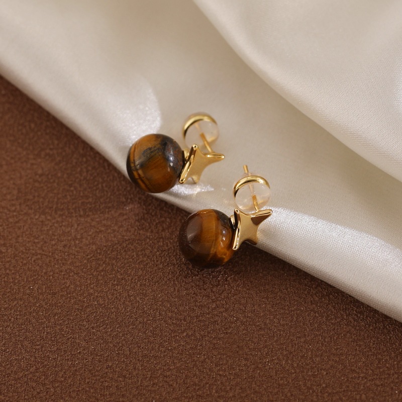秋冬新款美拉德虎眼石星星耳钉琥珀色简约时尚百搭个性高级耳环