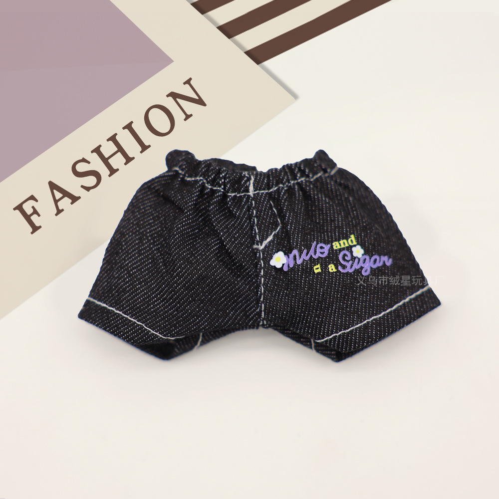 In-stock Labub clothes, first, second and third generation vinyl dolls, Labub clothes and pants, versatile printed denim shorts Application Scenario
