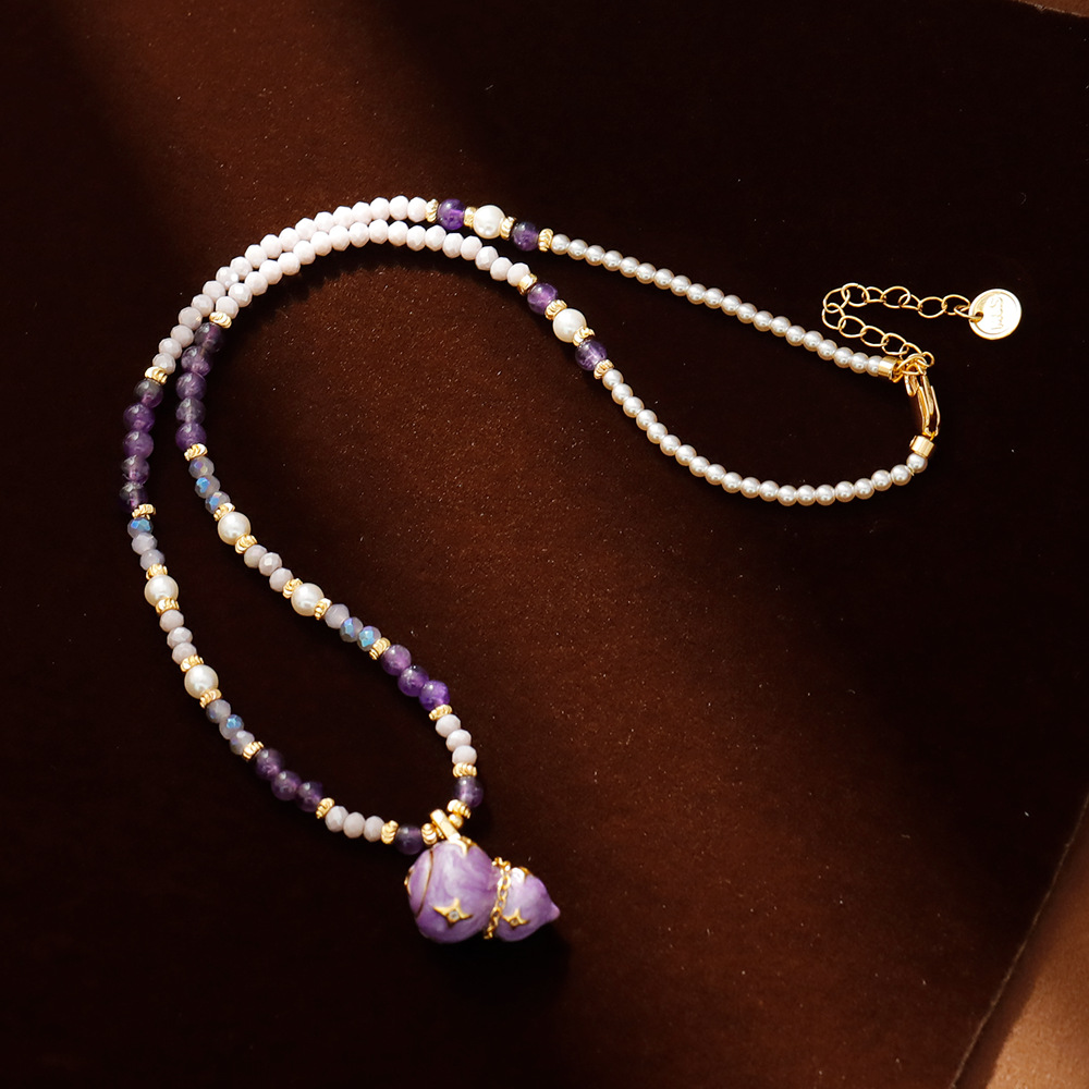 Hyacinth New Chinese style enamel drop glaze Gourd pendant Necklace for Women, 2025 New trendy Douyin bestseller sweater chain details Picture