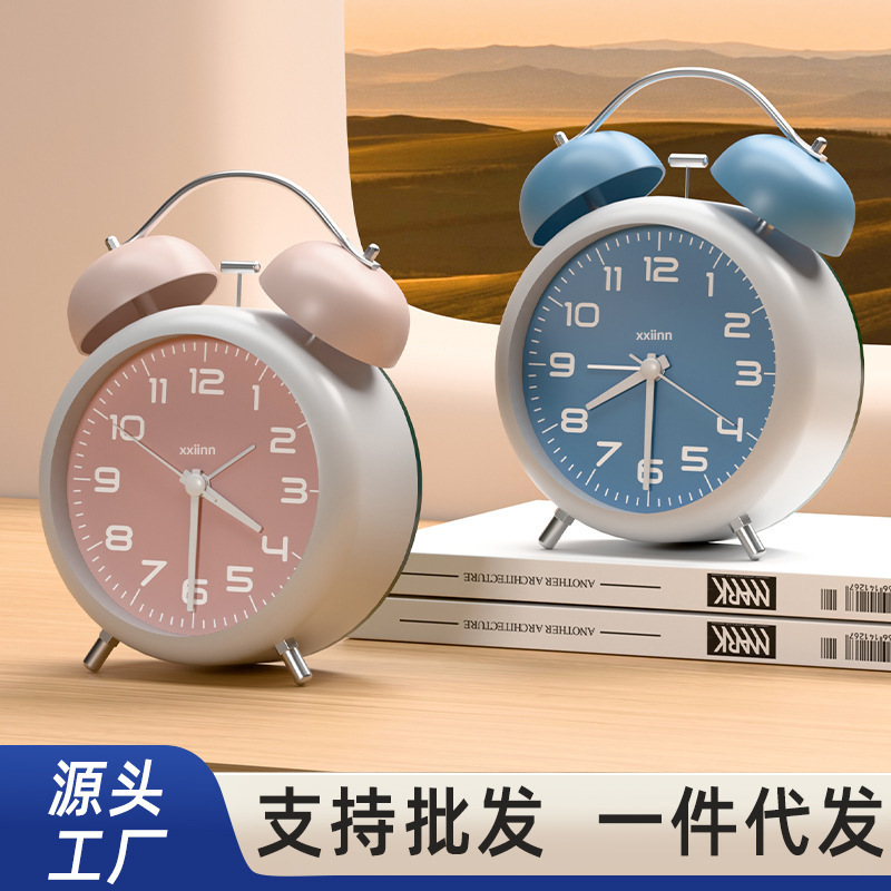 Super loud wake-up bell alarm clock, bedroom night light, silent clock, creative gift, student bedside clock ornament