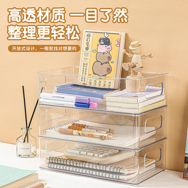 PET中号透明收纳盒红书同款可叠加大容量桌面化妆品文具手账ins风产品图