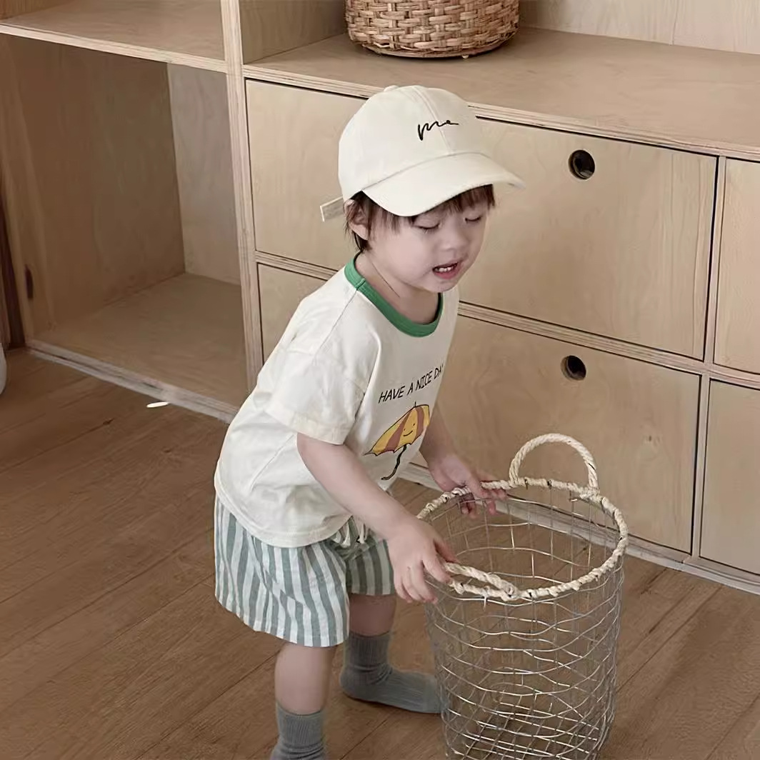 Boys' short-sleeved T-shirt, striped shorts set, summer thin Korean-style children's clothing 2025 summer style, baby summer clothing Application Scenario