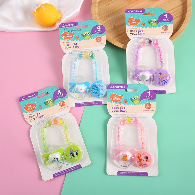 The new baby pacifier is a portable chain with a super soft plastic silicone nozzle. It is a safe, shockproof and chewy baby product details Picture
