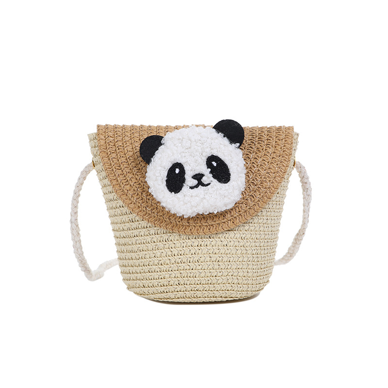 Cross-Border Straw Weaving Bag, Red Panda Straw Weaving Bag, Summer Beach Straw Weaving Bag, Mini And Cute Mobile Phone Crossbody Small Bag, Handmade Straw Weaving Bag Item Picture