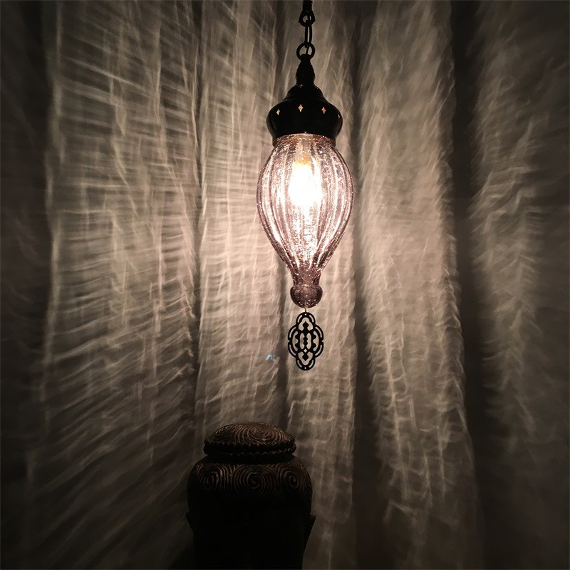 异域民族风中东复古咖啡厅新疆特色餐厅手工裂纹玻璃镂空雕花吊灯细节图