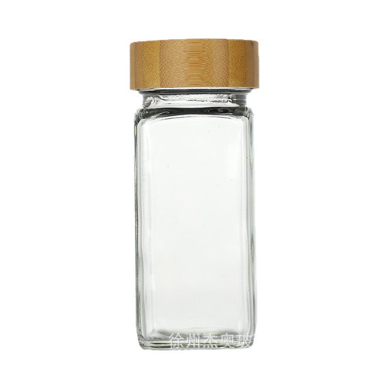 Crossborder amazon 4oz square condimento botella 120ml bambú y madera tapa de vidrio condimento jarro de pimienta set de sal jarro Item Picture