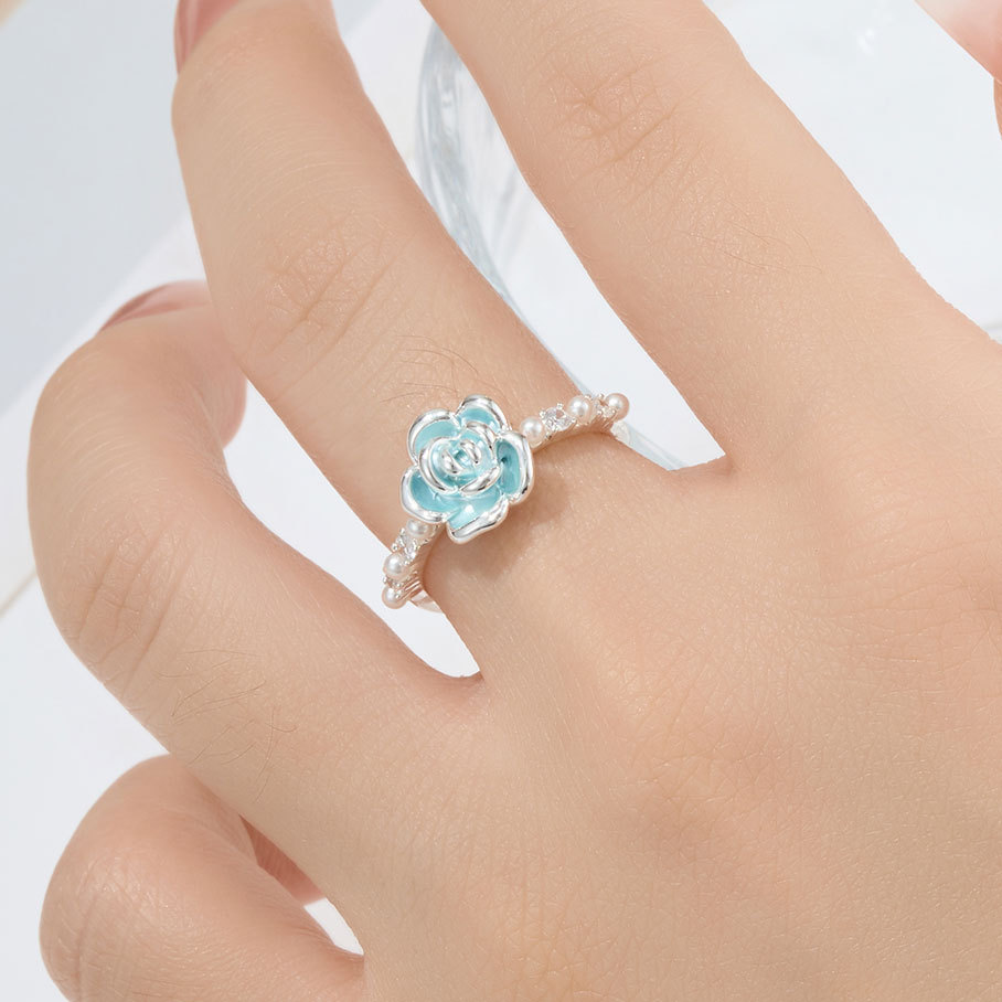 Source factory three-dimensional enamel camellia open ring, copper alloy real gold electroplated, high-end adjustable ring details Picture