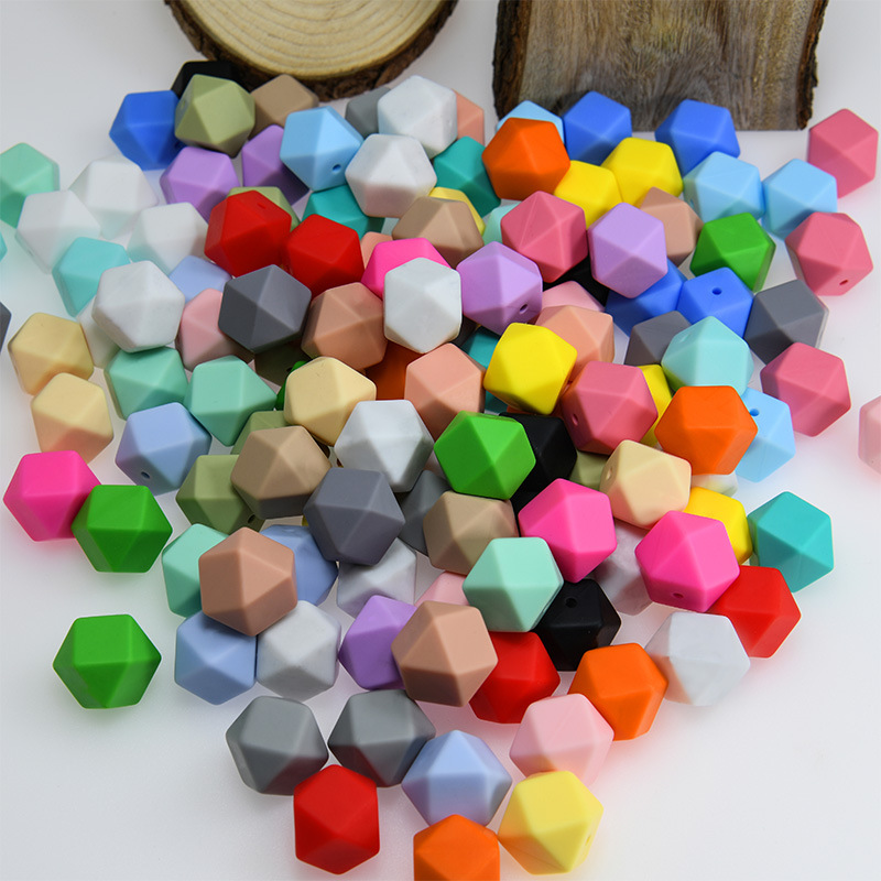 Cross-border silicone bead baby teething bestseller, mother and baby 14 hexagonal silicone octagonal bead DIY pacifier chain batch details Picture