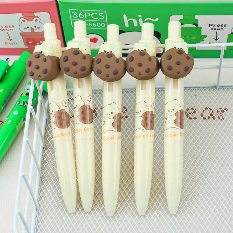 New cookie bear hide-and-seek surprise pen, creative cartoon shape press type gel pen, high appearance level signature pen
