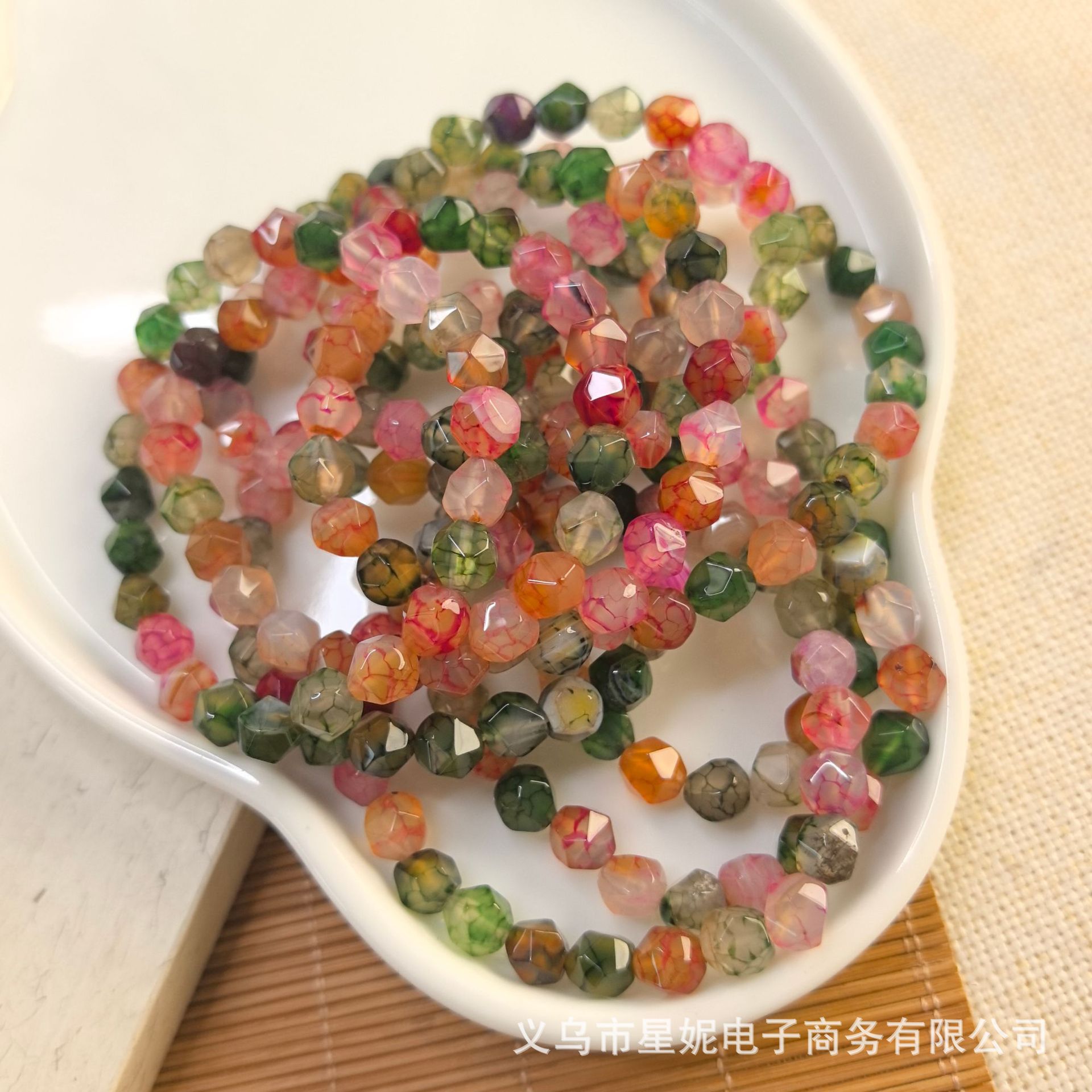 Natural stone seven-color dragon pattern agate chalcedony bracelet, diamond-shaped beads diamond surface bracelet, loose beads diy bead bracelet necklace, national trend details Picture