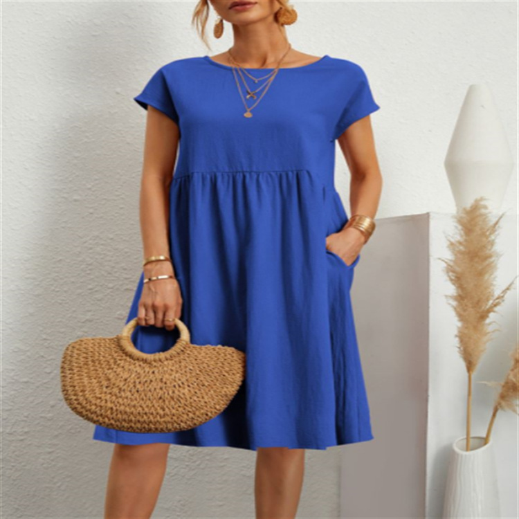 Summer supply of OL elegant women's cotton round-neck A-line dress for women details Picture