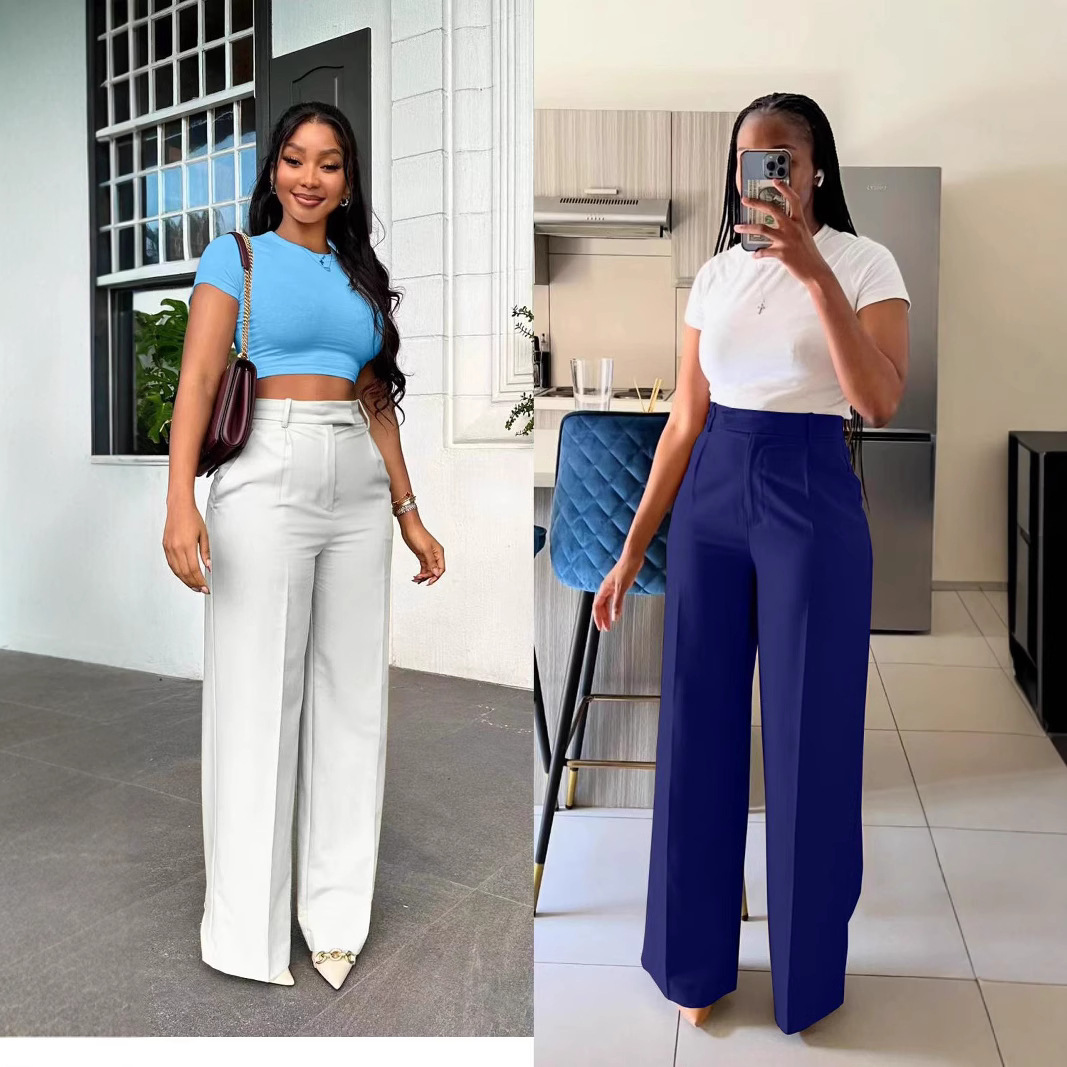 Cross-border European and American women's clothing high-waisted, sagging, straight-leg, wide-leg, all-season casual trousers for Amazon Specification drawing