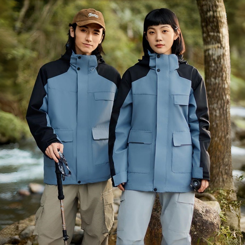 户外冲锋衣男女三合一秋冬连帽登山服可印花高品质男冲锋衣产品图