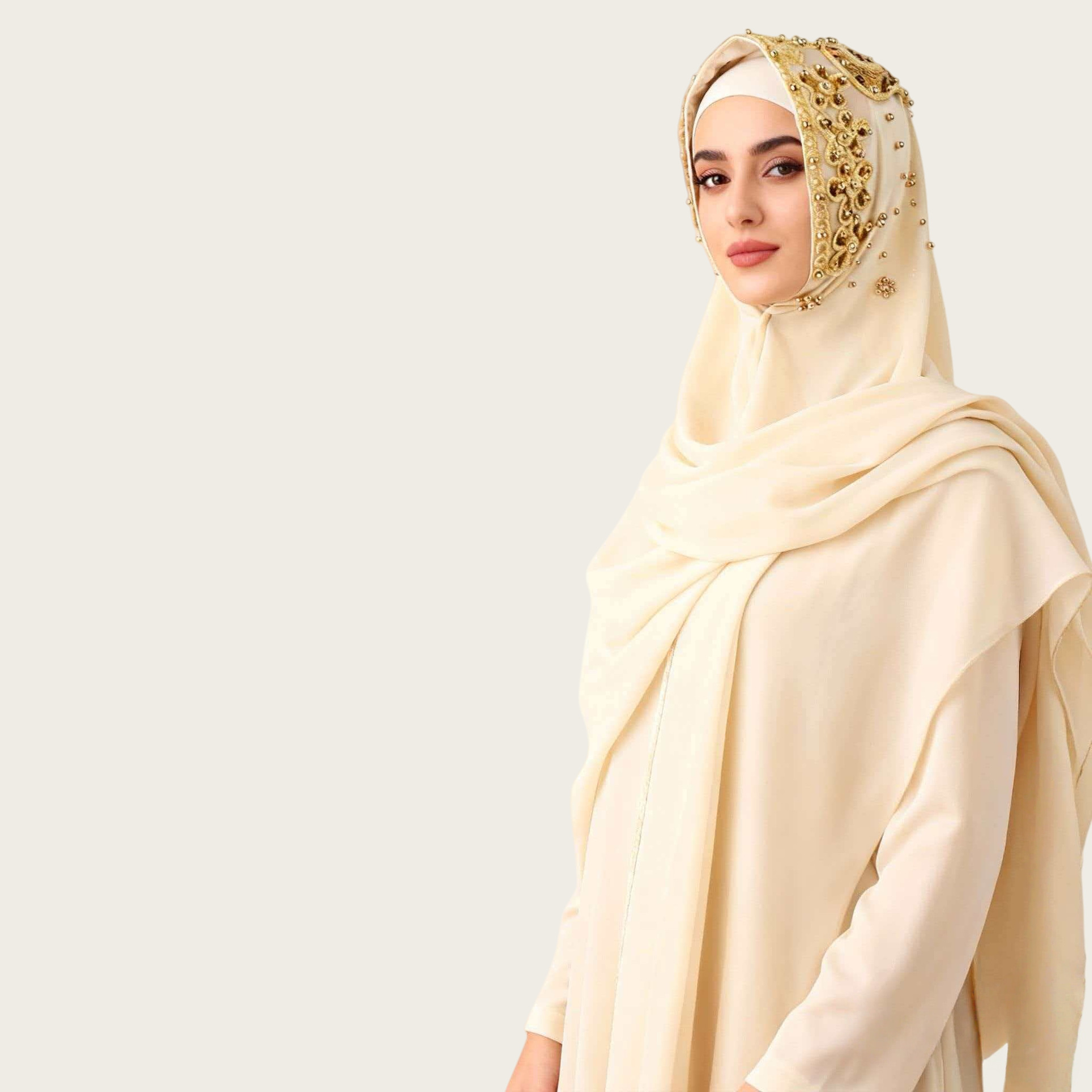 A107 New Ethnic-style headscarf, pearl chiffon, beaded long scarf, cross-border manufacturer, headscarf for export with rolled edges