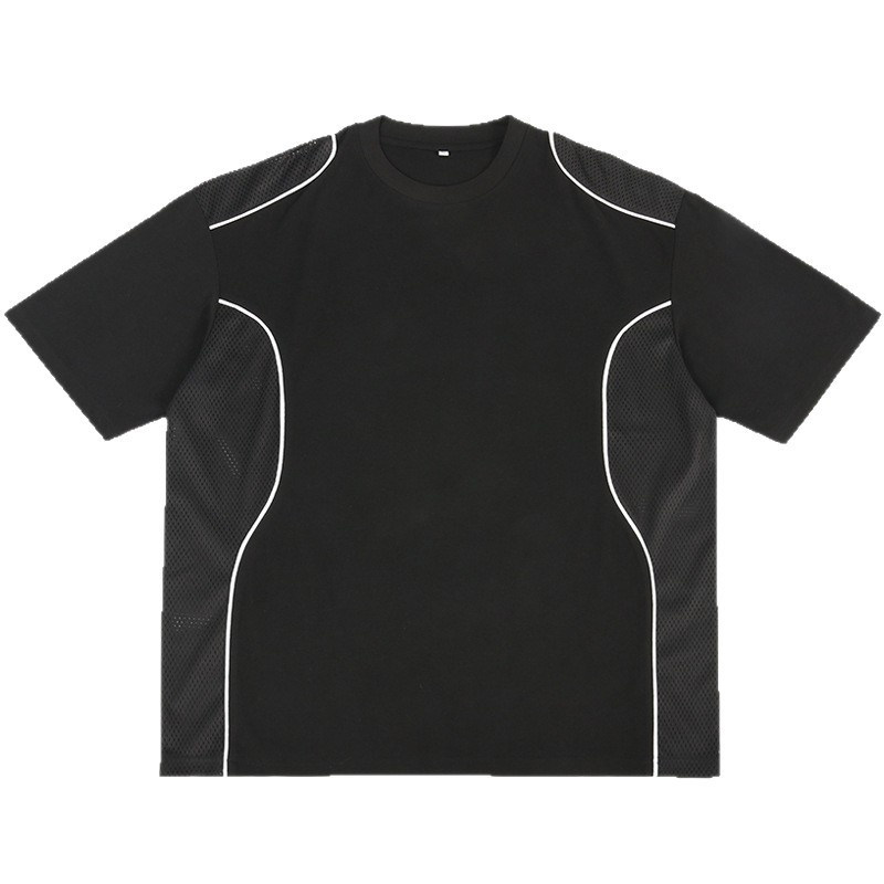 ETAI men's summer American short-sleeved mesh patchwork street men's pure cotton T-shirt casual outerwear in stock Item Picture