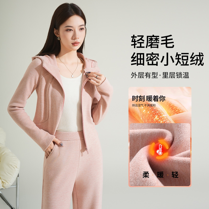 Cashmere and silk sports sweatshirt set for women, winter thickened with fleece and hooded casual set for women, windproof and warm for autumn and winter Specification image