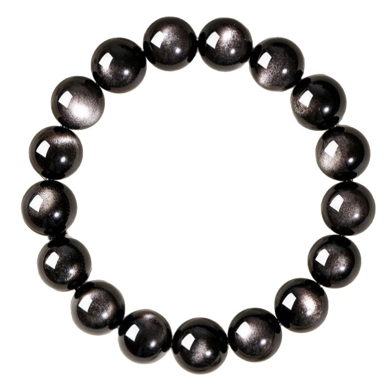 Natural silver obsidian and black obsidian bracelets for men and women, black shiny cat's eye bracelets, perfect for men and women's right couple bracelets Item Picture