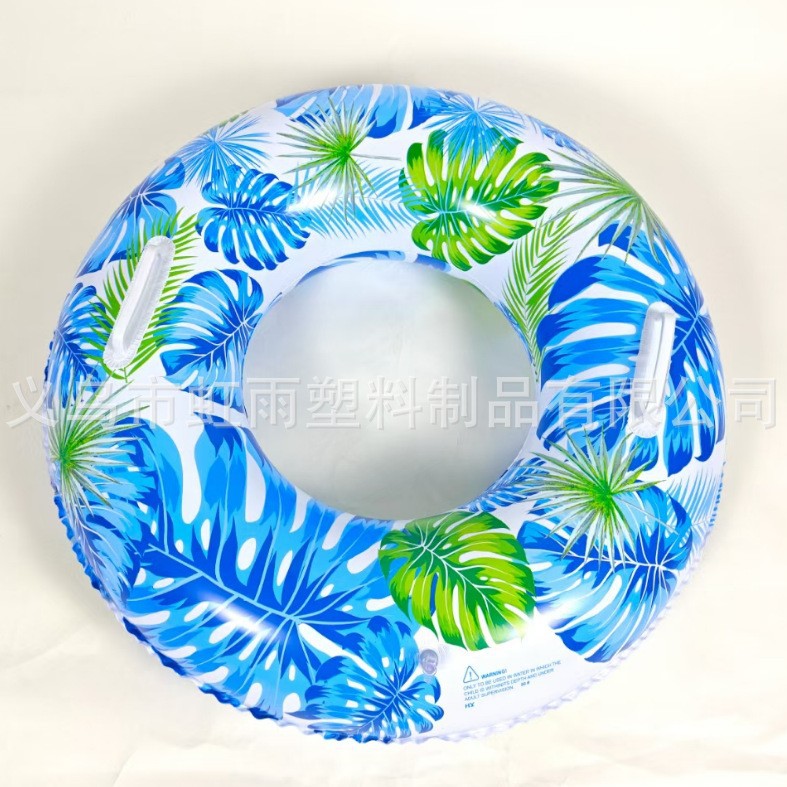 Hongyu's new water inflatable swimming ring, double-sided blue maple leaf printed, is a popular inflatable life buoy sold directly by the manufacturer full figure