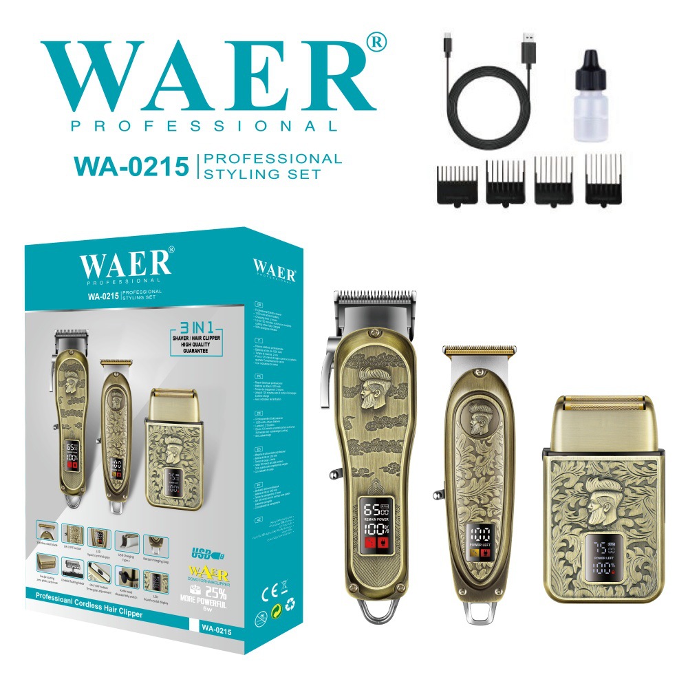 WAER跨境款油头理发器电动理发发廊电推剪电推子三款机子礼盒套装