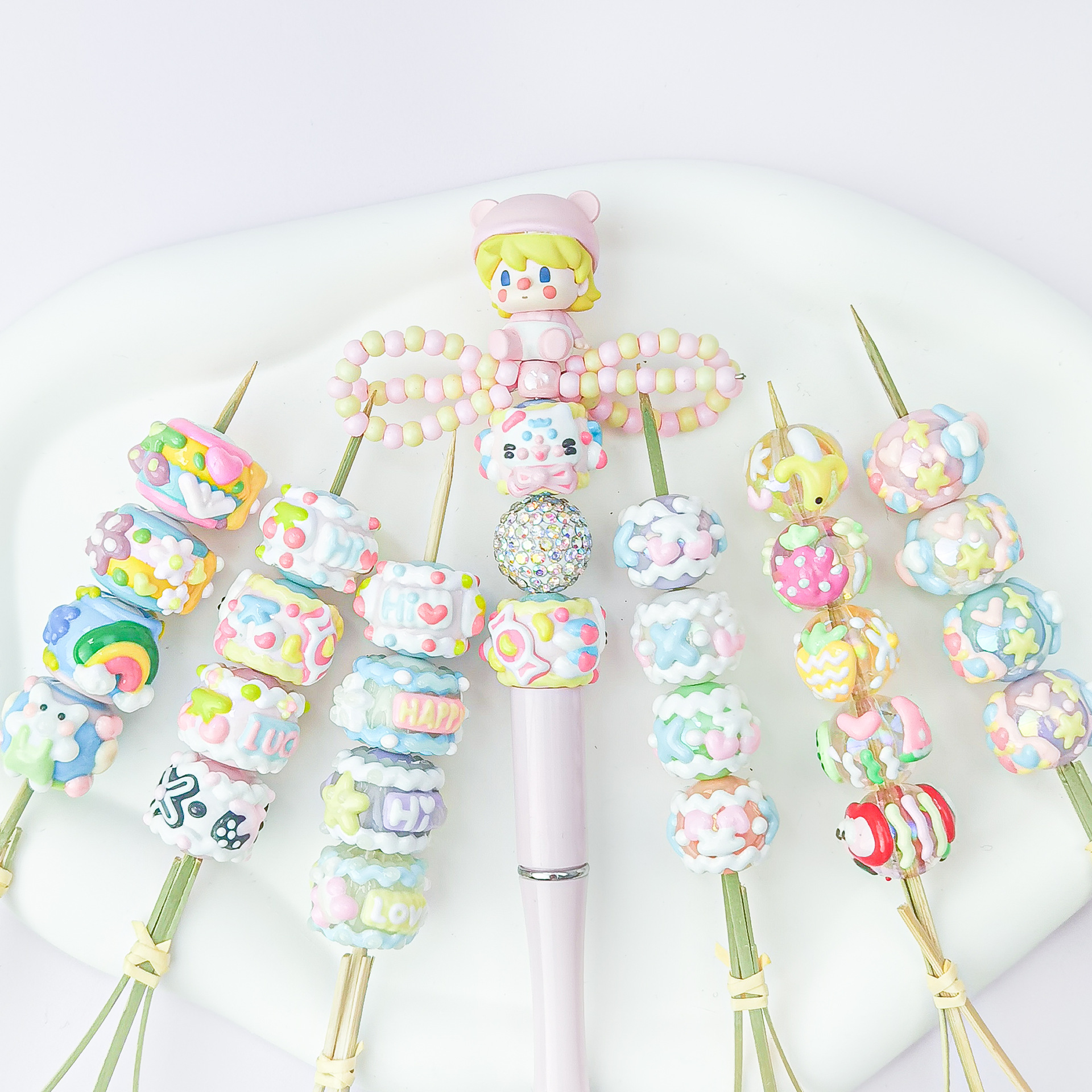 Cute Cartoon Jelly-Colored Trendy Diy Toys, Cute Pen, Phone Hanging Accessories, Round Beads, String Beads, Translucent Heavy Oil Hand-Painted Beads