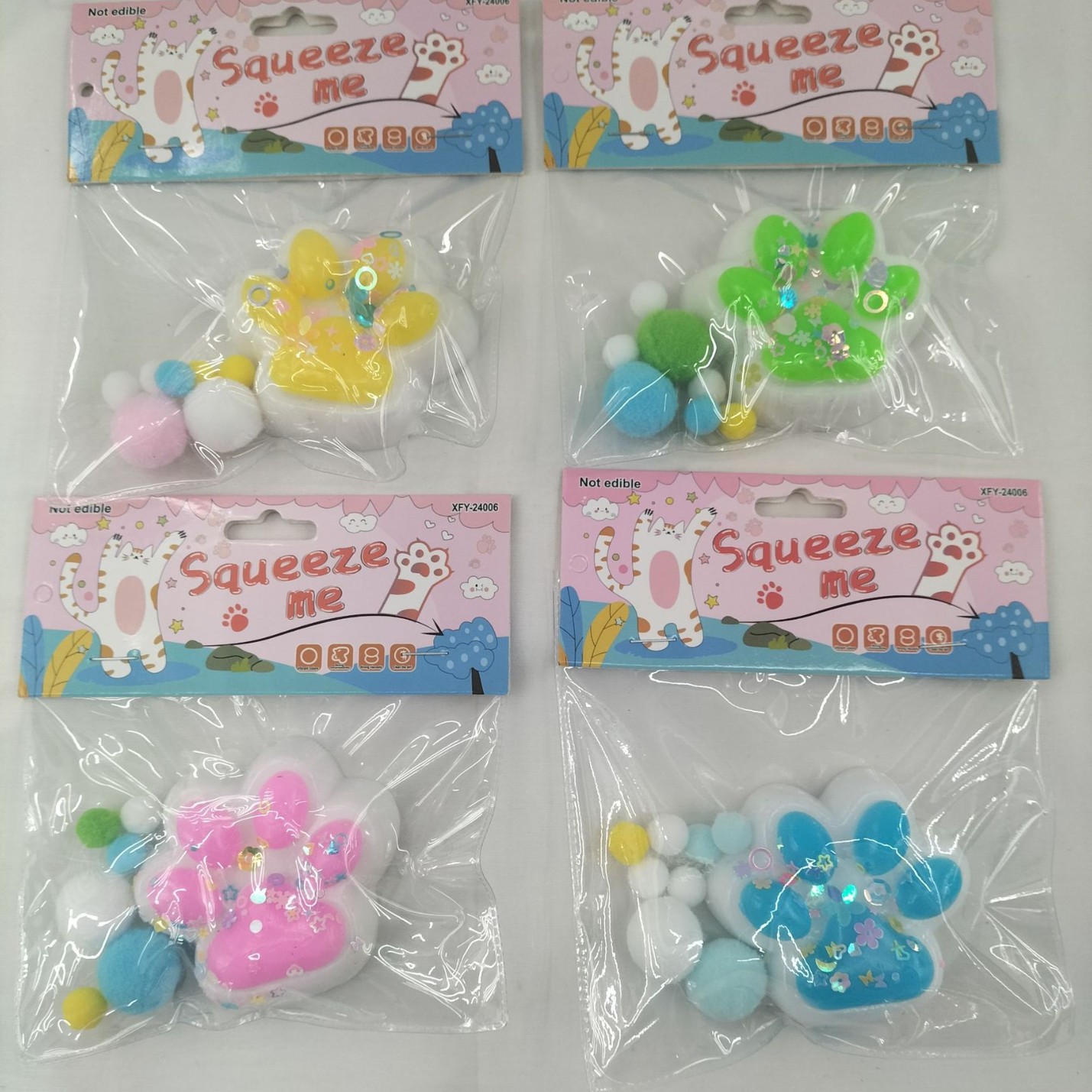 白底+彩点中猫爪四色混趣味手感儿童益智类，捏捏玩具