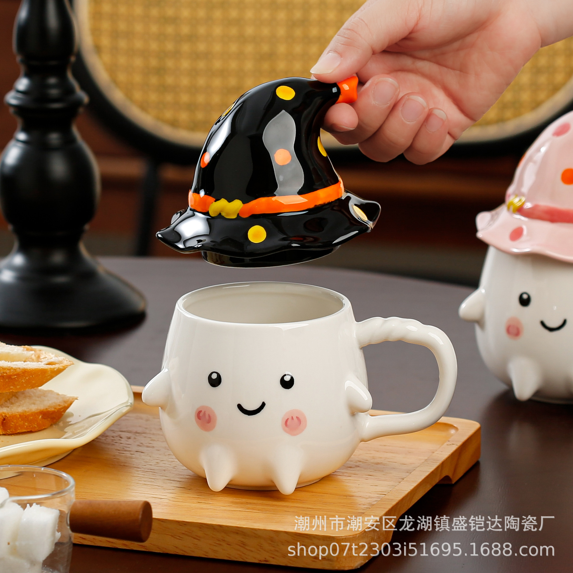 Ghost Mugs, birthday gifts, strange and unique ceramic cups with LIDS, gifts for girls, Halloween water cups details Picture