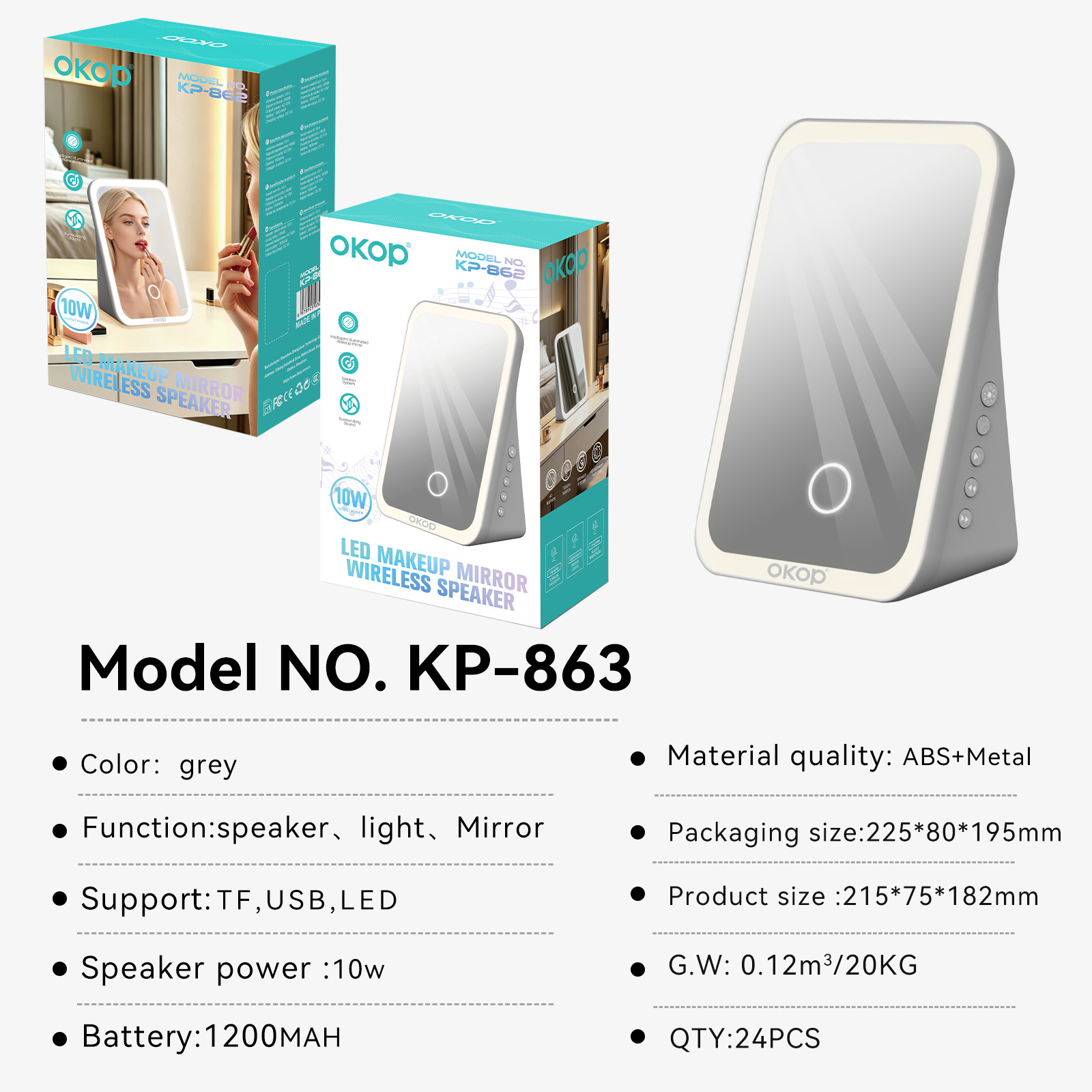 863 altavoz bluetooth espejo cosmético lámpara de recarga portátil portátil escritorio escritorio hd espejo pequeño audio transfronterizo details Picture