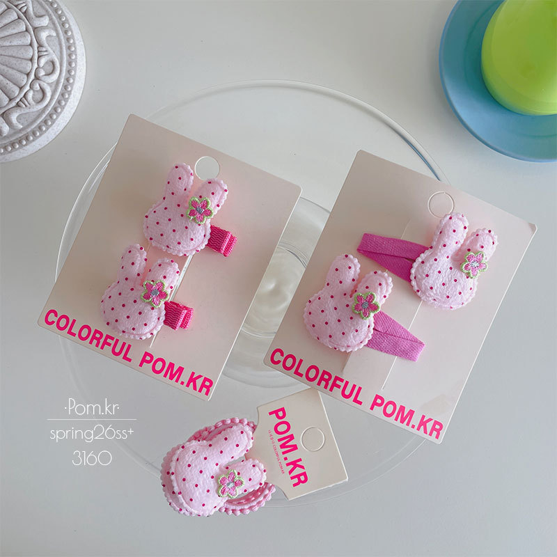 New sweet pink polka dot rabbit hair clips, all-inclusive children's side fringe clips, baby pair elastic hair bands