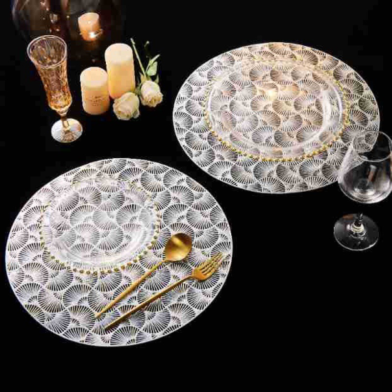 跨境电商镂空原创设计银杏叶餐垫圆形西餐垫隔热PVC烫金注塑桌垫产品图