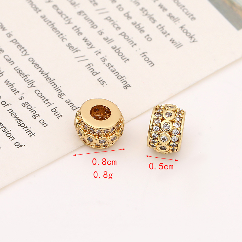 Simple gold micro-inlaid zircon wheel large-hole spacer beads diy bracelet bracelet beads gasket jewelry accessories wholesale Specification image