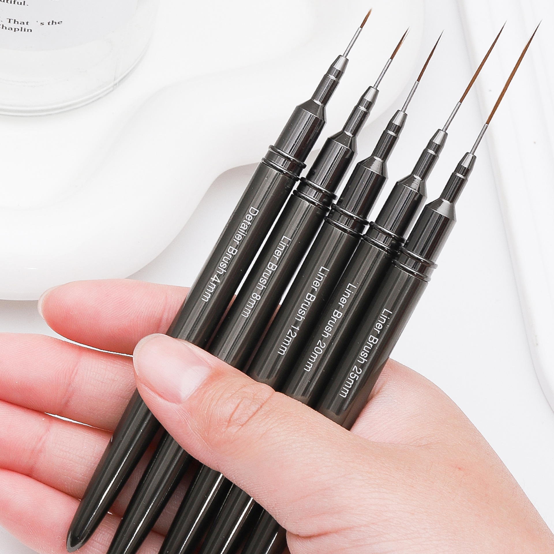 shanilak Cross-border bestsellers: 5 gun packs, black needle tube nail art drawstring pens, metal rod nail art color painting pens, and outlining pens details Picture